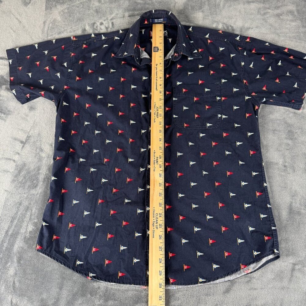 Chaps Ralph Lauren Flags All Over Print Navy Short Sleeve Shirt Men's Sz M - Picture 3 of 6